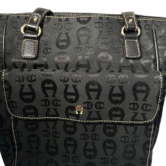 Etienne Aigner Shoulder L Black Logo Trapezoid Purse Bag - Picture 3 of 9